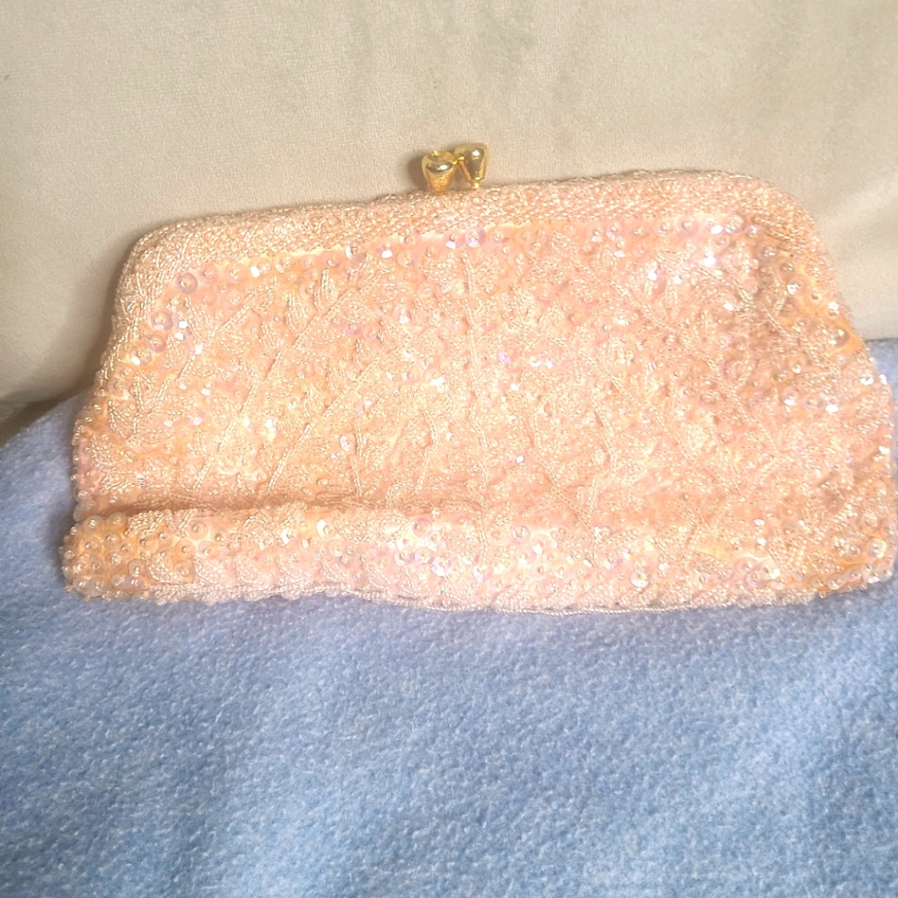 Vintage Stephen Chu baby pink hand bag from the beaded sweater factory sequence